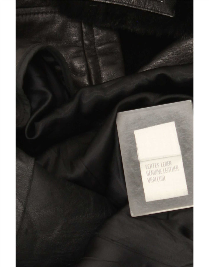 Zaffers Abrigo de piel con doble botonadura para mujer IT 42 Medium Black Leather
