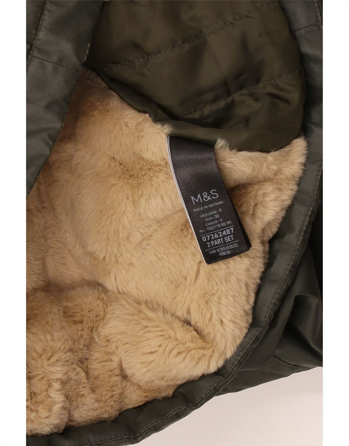 Marks & Spencer Chaqueta encerada con capucha de gran tamaño para mujer UK 8 Small Caqui