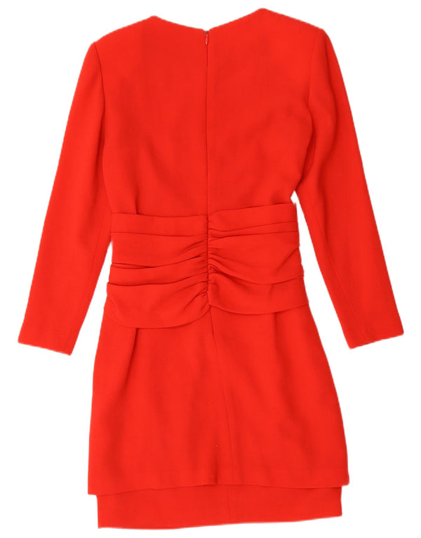 Vintage mujer manga larga vestido vestido Reino Unido 10 pequeño rojo