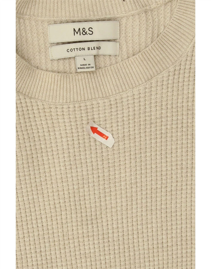 Marks & Spencer - Jersey de cuello redondo para hombre, talla grande, poliéster beige