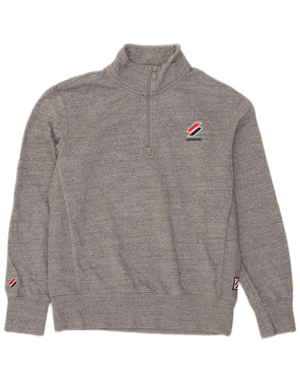 Superdry Sudadera con cuello y cremallera para hombre, jersey de algodón gris grande