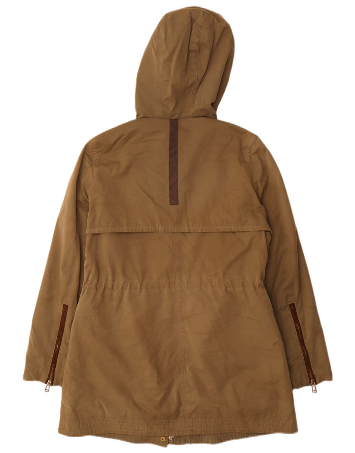 Zara Mujer Parka Con Capucha Chaqueta UK 44 Mediano Caqui Poliéster