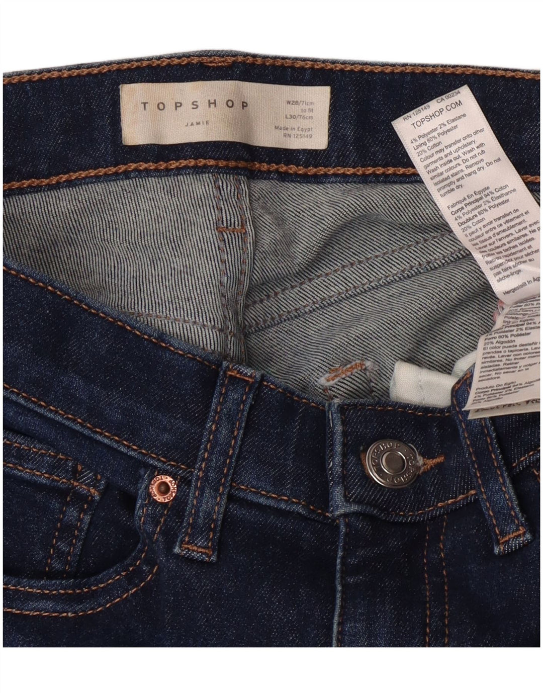 Vaqueros ajustados Jamie para mujer de Topshop W28 L25 Poliéster azul marino