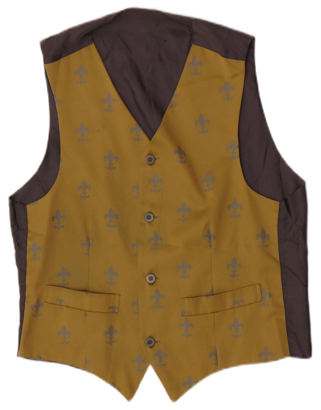 Vintage hombres patrón abstracto chaleco medio amarillo Ikat