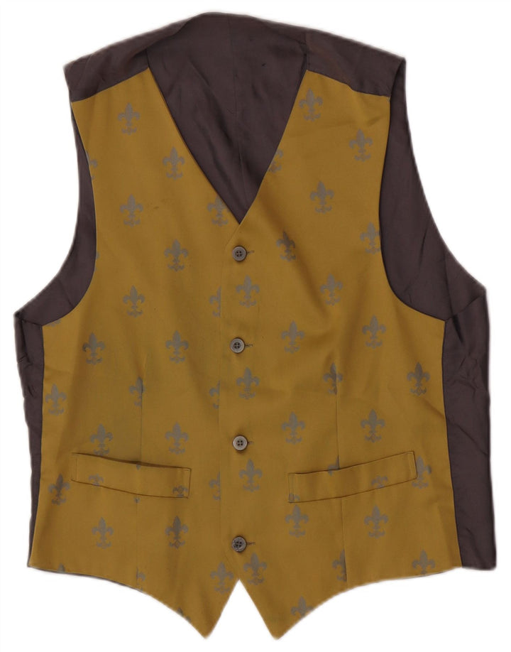 Vintage hombres patrón abstracto chaleco medio amarillo Ikat