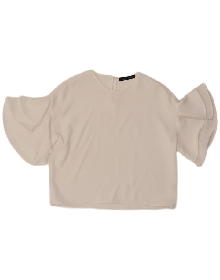 Zara Mujer Batwing Blusa Extragrande Top UK 10 Small Poliéster Blanco