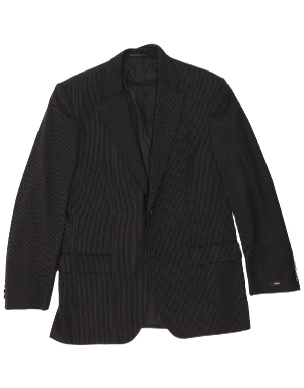 Hugo Boss Chaqueta tipo blazer de 2 botones para hombre EU 54 2XL Lana virgen a rayas negras