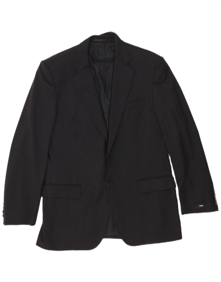 Hugo Boss Chaqueta tipo blazer de 2 botones para hombre EU 54 2XL Lana virgen a rayas negras