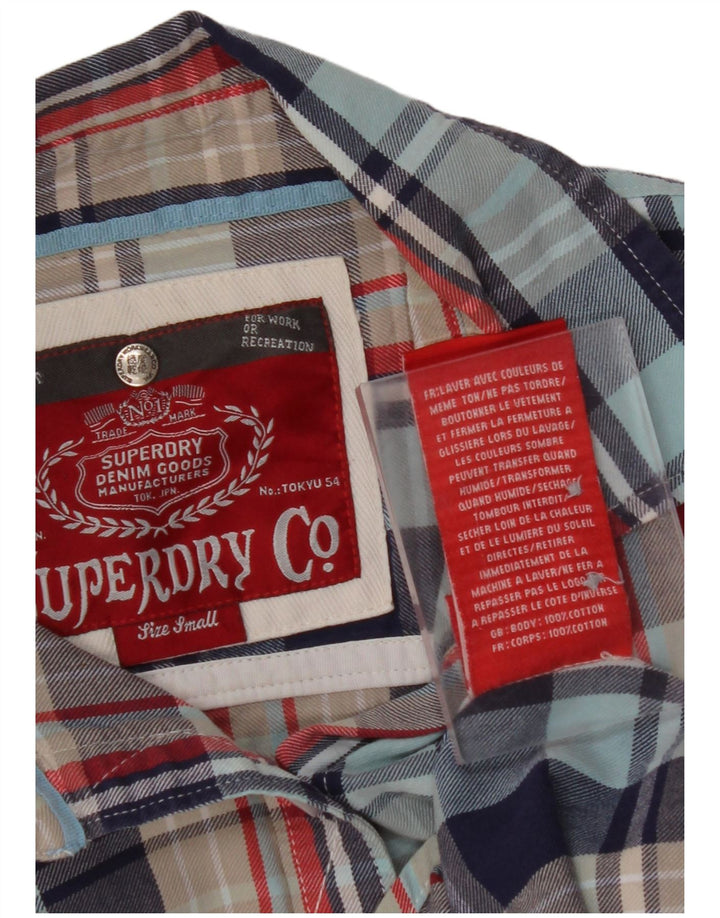 SUPERDRY Camisa de franela para mujer UK 40 Small Blue Check Cotton