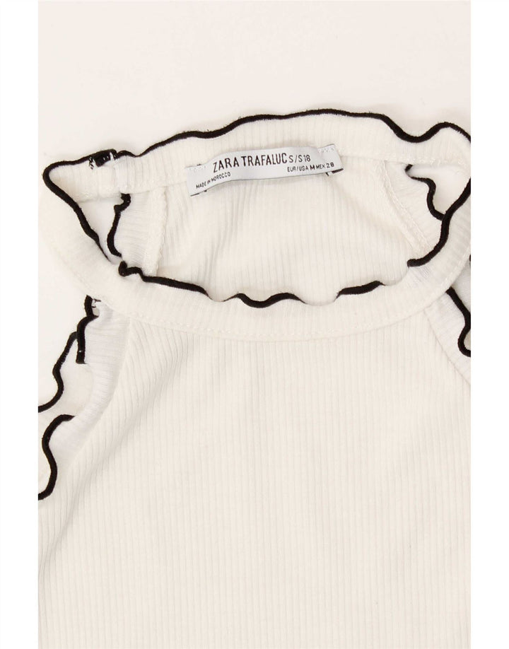 Zara Mujer Crop Halter Top UK 12 Medio Algodón Blanco