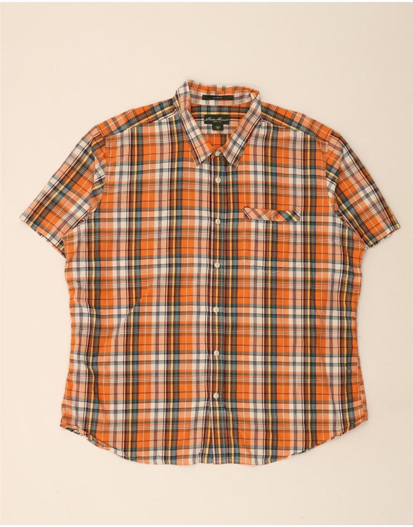 EDDIE BAUER Camisa de manga corta para hombre 2XL Algodón a cuadros naranja