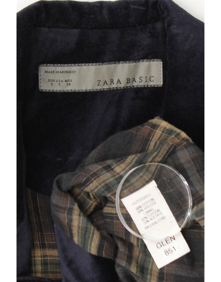 Zara Chaqueta Blazer De Terciopelo Con 1 Botón Para Mujer UK 8 Small Azul Marino Algodón