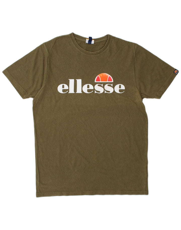 ELLESSE Mens Graphic T-Shirt Top Medium Khaki Cotton