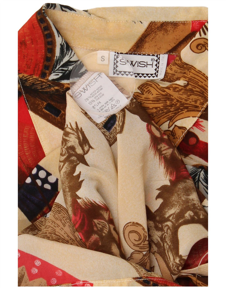 Swish Blusa tipo camisa con estampado abstracto y palangre para mujer, talla 10, color beige