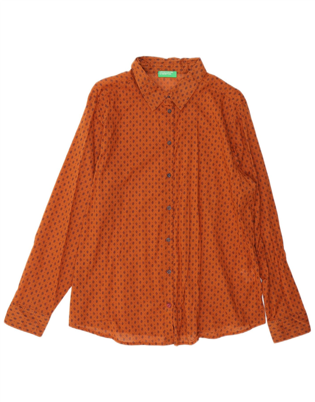 BENETTON Camisa de Mujer ES 40 XL Algodón Floral Marrón