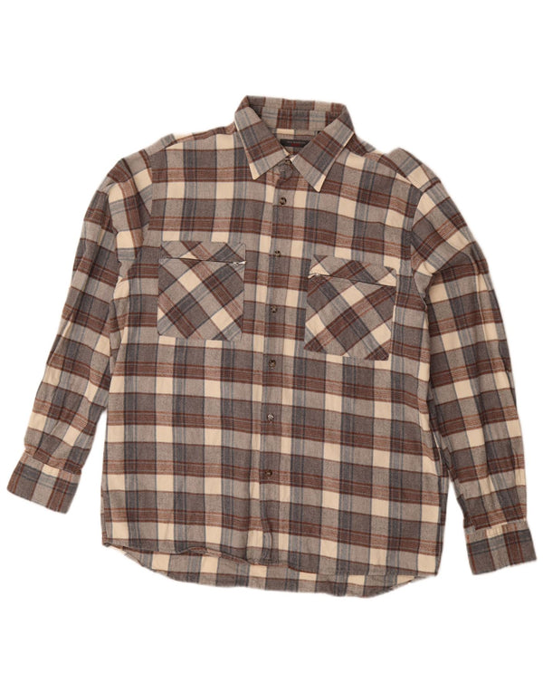 Camisa de franela para hombre Sea Barrier de algodón a cuadros grises grandes