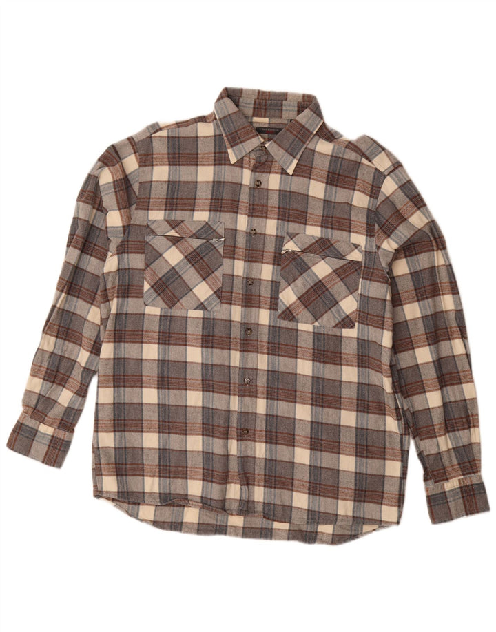 Camisa de franela para hombre Sea Barrier de algodón a cuadros grises grandes