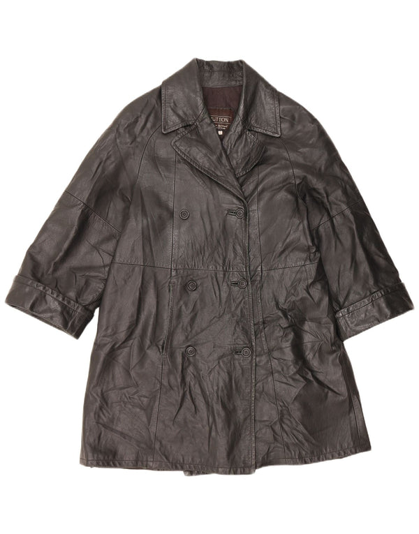 Abrigo de cuero VINTAGE para mujer IT 48 XL Negro