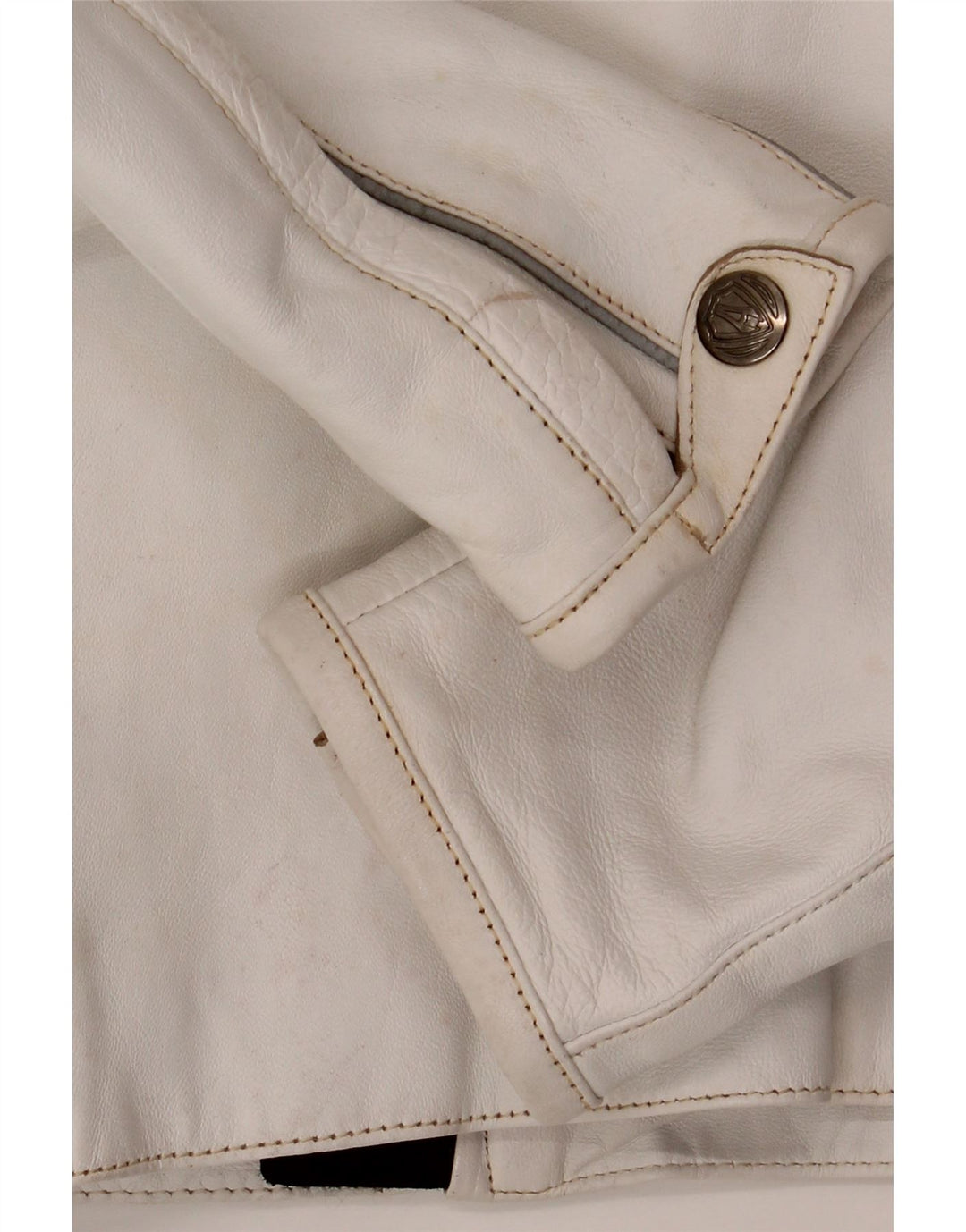 Arlen Ness Chaqueta motera de cuero para mujer UK 18 XL Cuero blanco roto