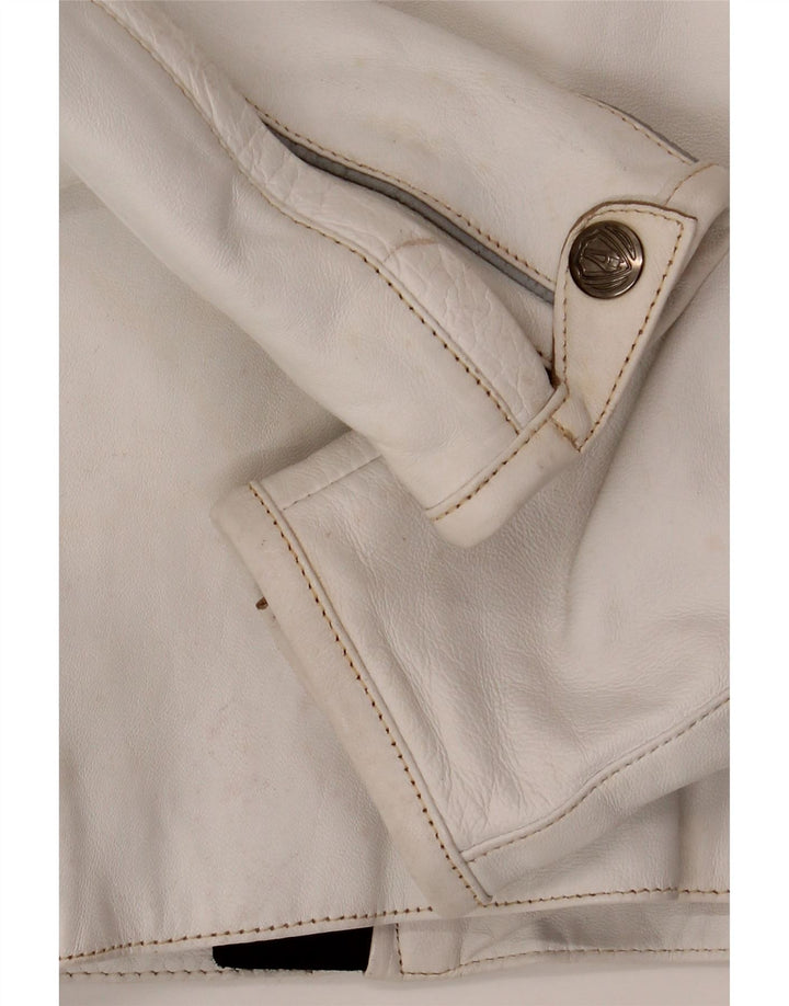 Arlen Ness Chaqueta motera de cuero para mujer UK 18 XL Cuero blanco roto