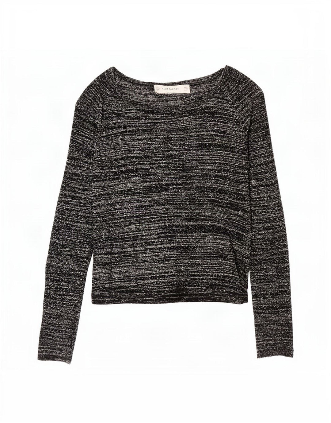 Zara Mujer Top Manga Larga UK 40 Medio Negro Rayas Acrílico