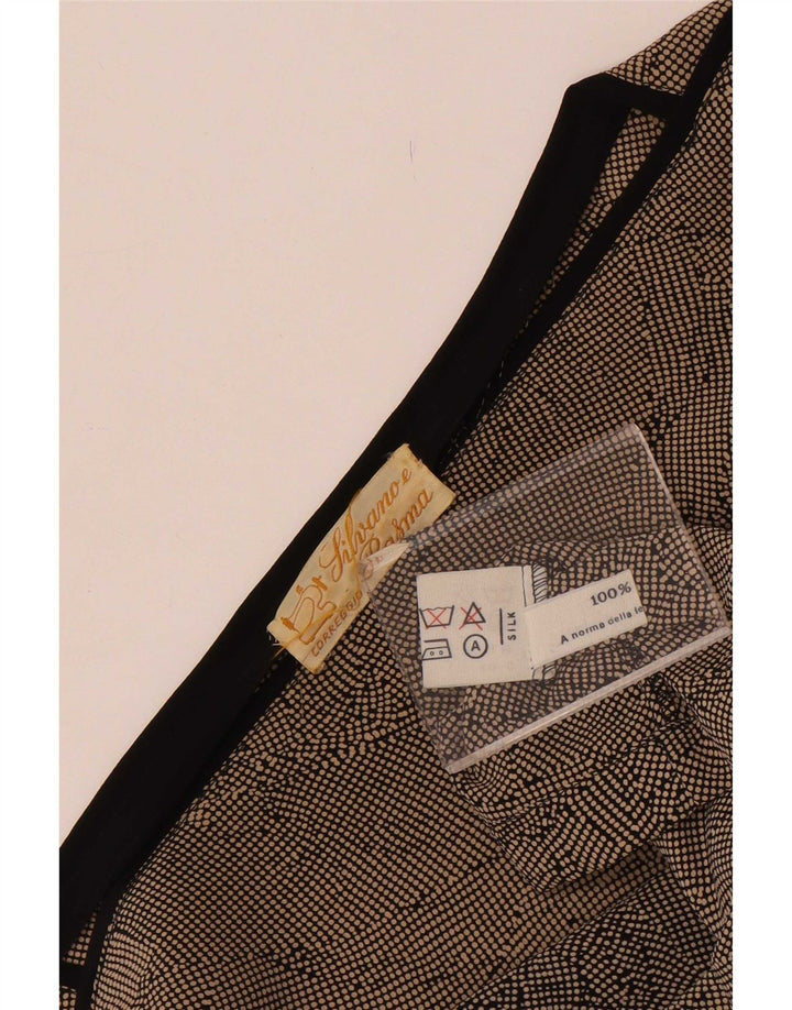 Vintage mujer crop blusa Top Reino Unido 14 marrón medio manchado seda