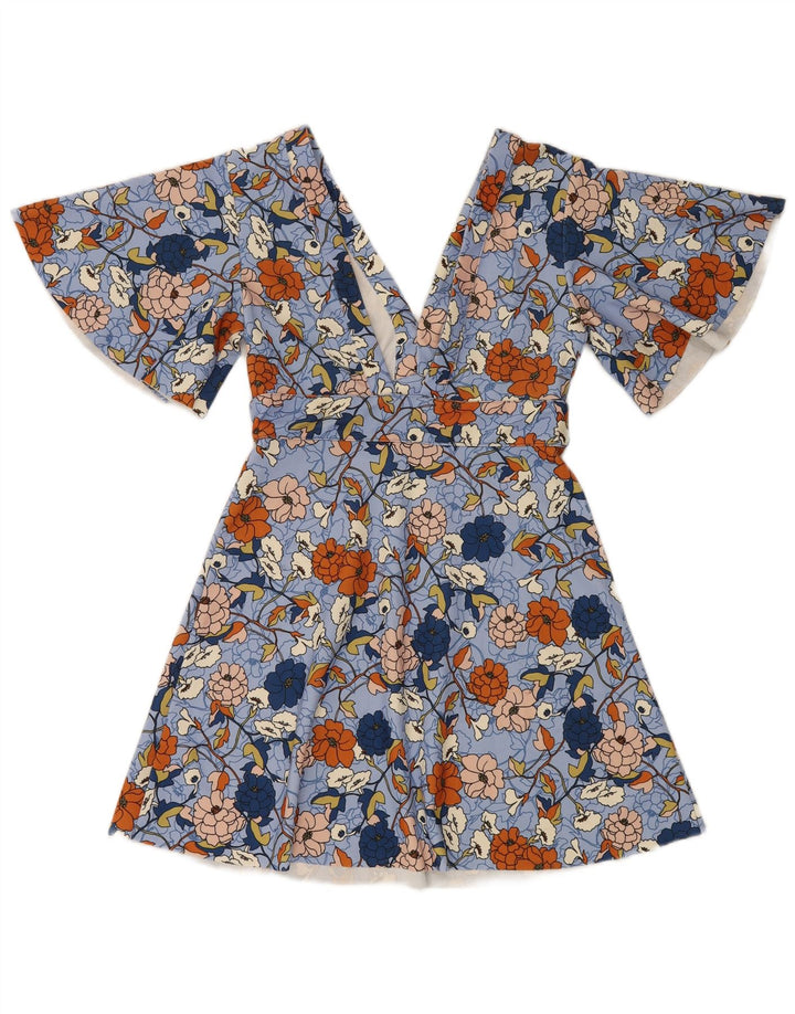 Zara Vestido Batwing A-Line para Mujer UK 42 Azul Medio Floral