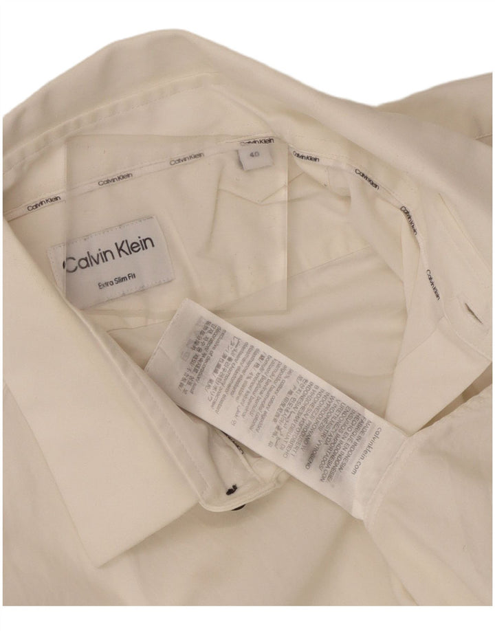 Calvin Klein Camisa extra slim fit para hombre Talla 40 Algodón blanco mediano