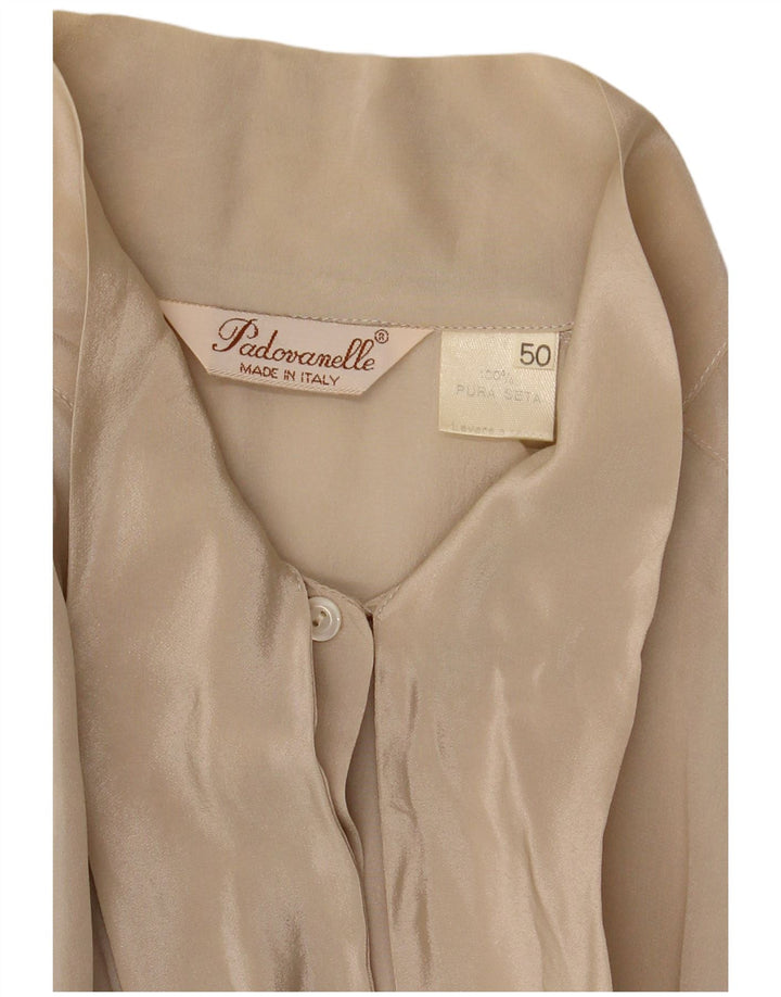 Padovanelle Blusa de mujer de gran tamaño con lazo frontal IT 50 XL Seda Beige