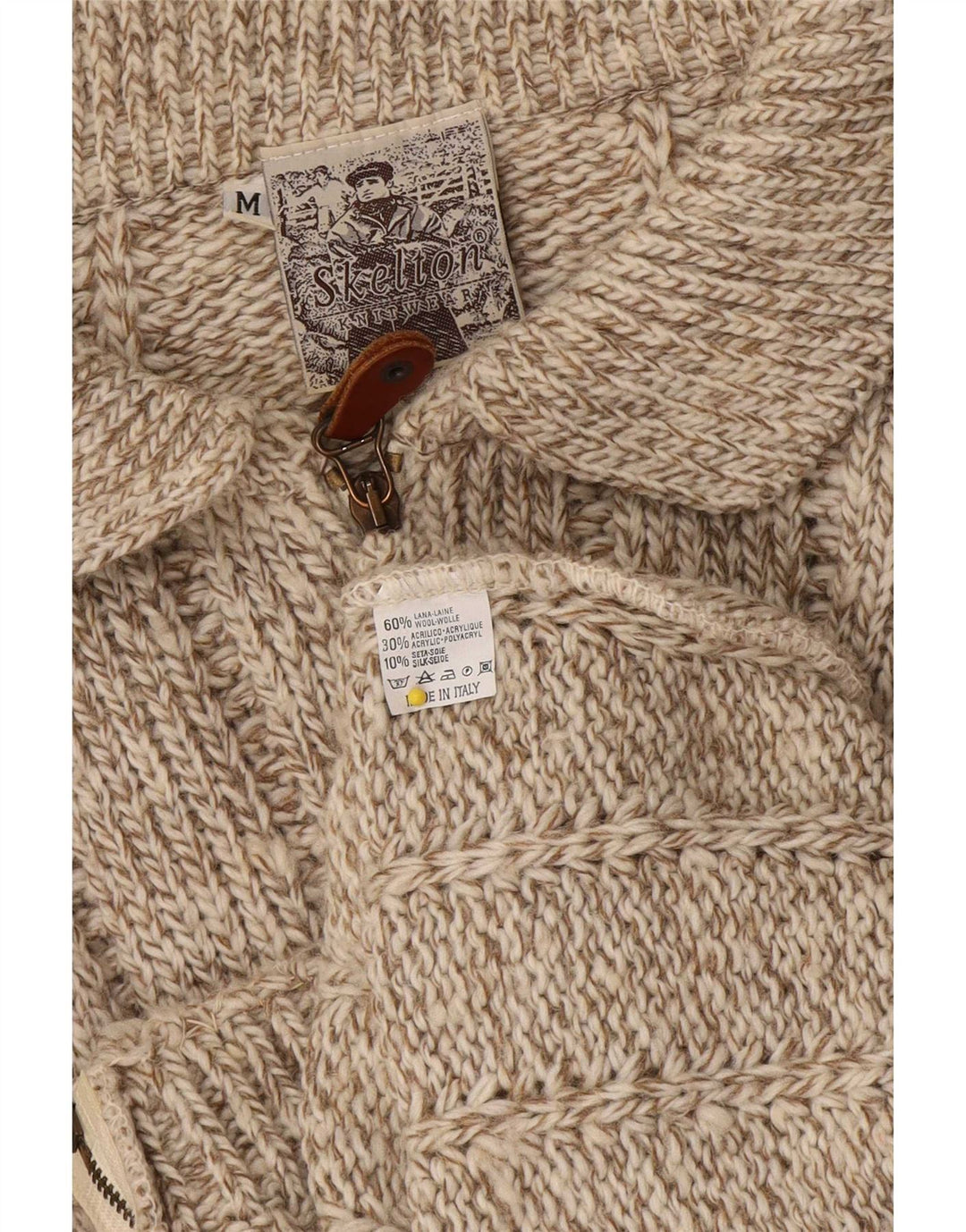 Vintage mujer Cardigan suéter Reino Unido 14 lana moteada marrón medio