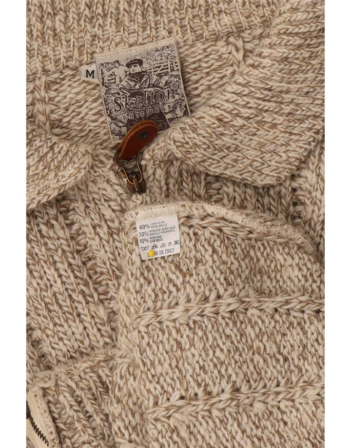Vintage mujer Cardigan suéter Reino Unido 14 lana moteada marrón medio