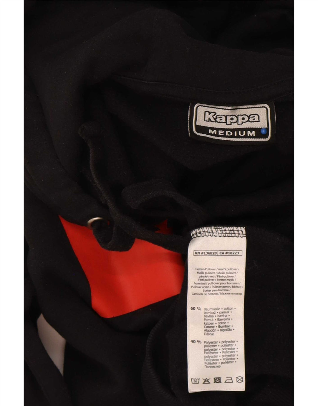 Kappa Hombre Sudadera Con Capucha Gráfica Jersey De Algodón Negro Mediano