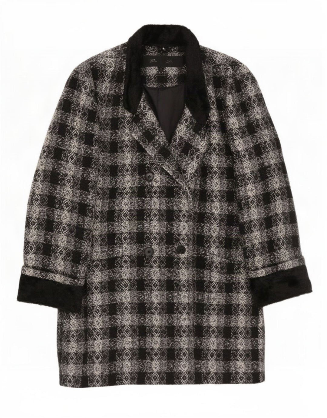 Vintage mujer oversize doble pecho abrigo EU 40 medio negro geométrico