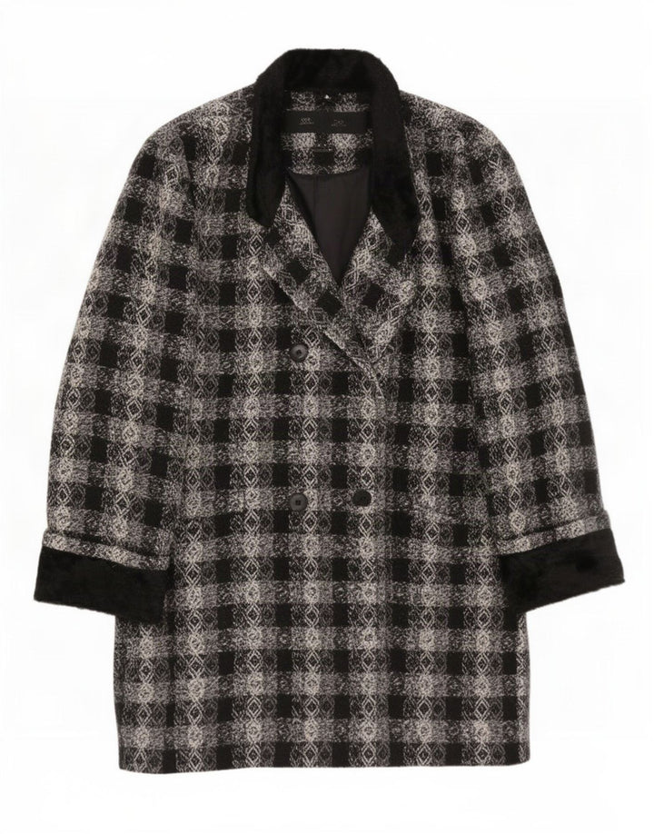 Vintage mujer oversize doble pecho abrigo EU 40 medio negro geométrico