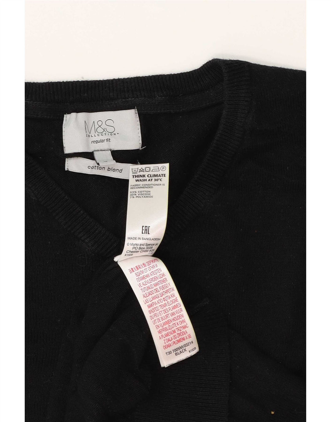 Marks & Spencer Jersey Regular Fit con Cuello en V para Hombre Grande Algodón Negro