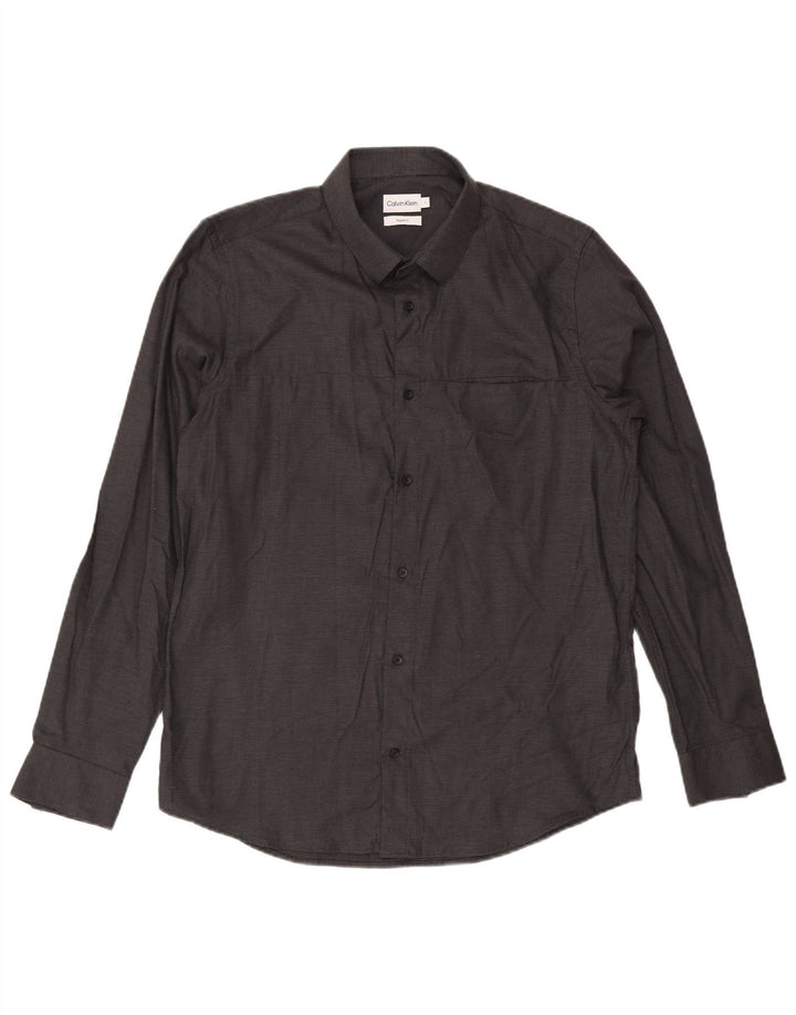 Calvin Klein Camisa de corte regular para hombre de algodón a rayas negras grande