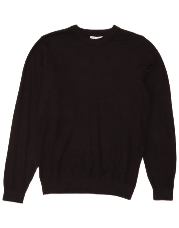Zara - Jersey de cuello redondo para mujer, talla 40, talla mediana, viscosa negra