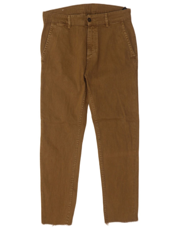 Zara Mens Slim Chino Pantalones EU 38 Small W30 L26 Caqui Algodón
