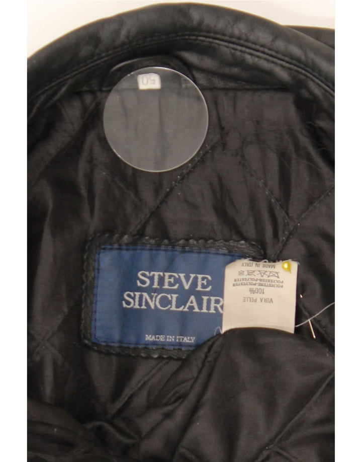Vintage hombres doble pecho chaqueta de cuero IT 50 cuero negro grande