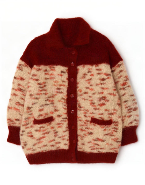 Vintage mujer Cardigan suéter Reino Unido 20 2XL rojo moteado