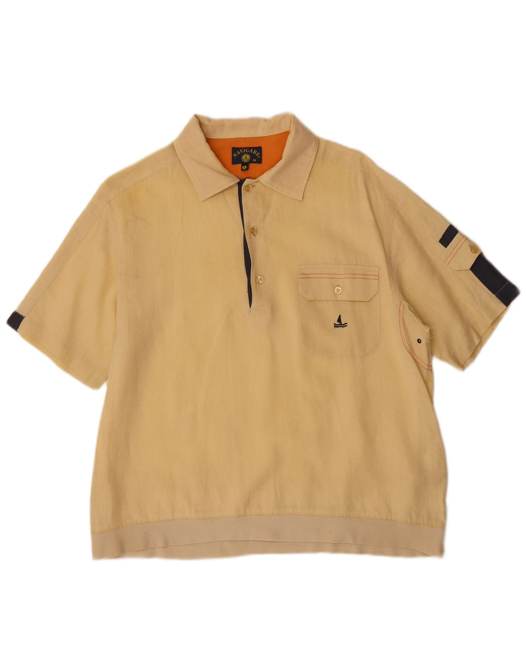 NAVIGARE Camisa tipo jersey de manga corta para hombre de algodón color block amarillo medio