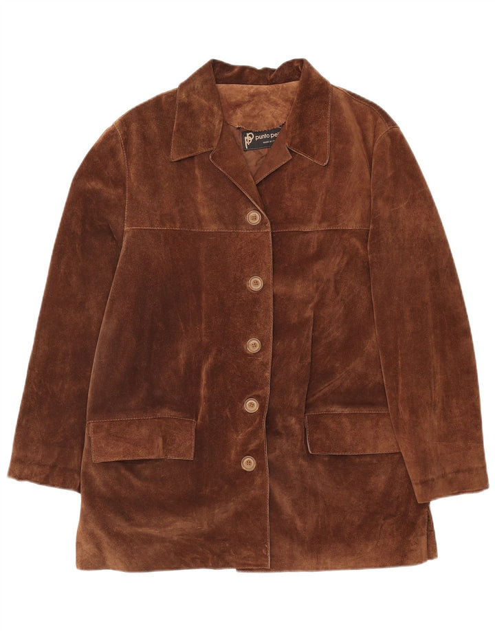 VINTAGE Chaqueta Blazer de ante de 5 botones para mujer IT 42 Cuero marrón medio