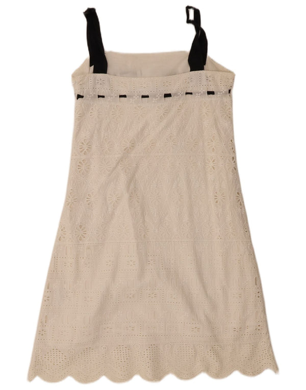 Zara Vestido Acampanado Sin Mangas para Mujer UK 40 Mediano Algodón Floral Blanco