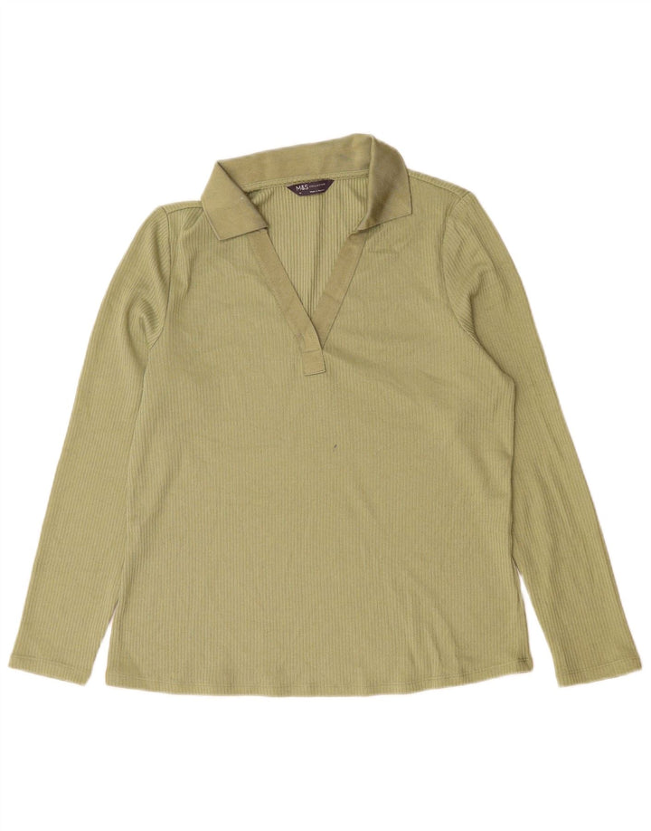 Marks & Spencer Polo de manga larga para mujer UK 44 Grande Poliéster verde