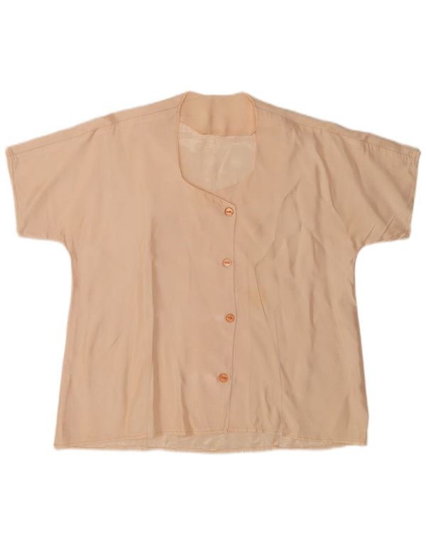Vintage mujer manga corta camisa blusa Reino Unido 18 XL Beige