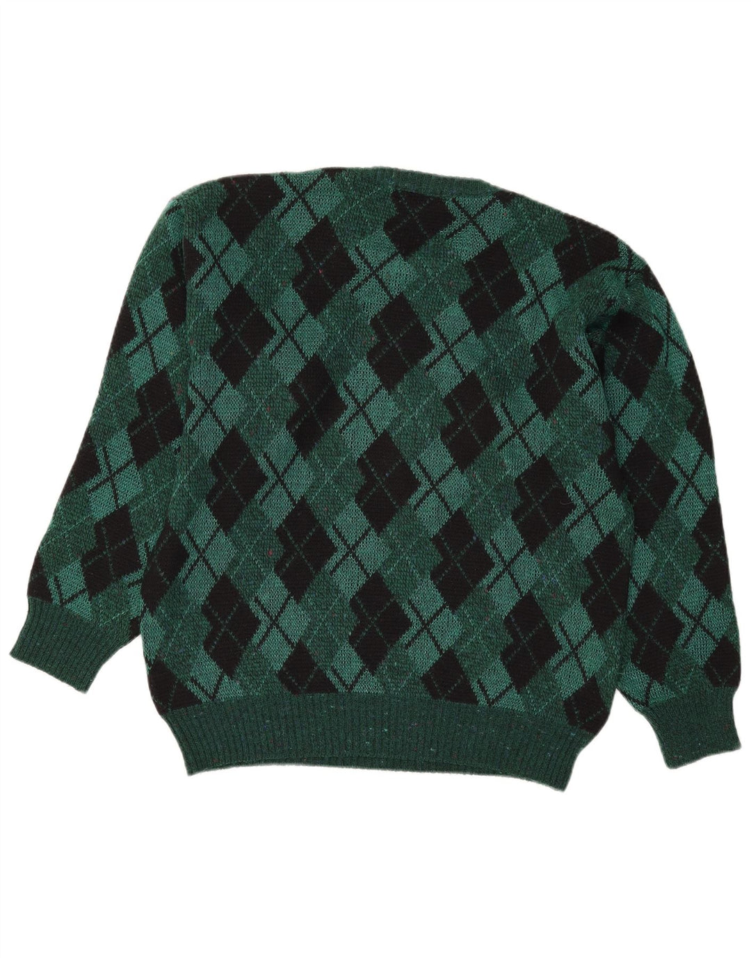Vintage hombres cuello redondo jersey suéter IT 48 verde medio Argyle/Diamante