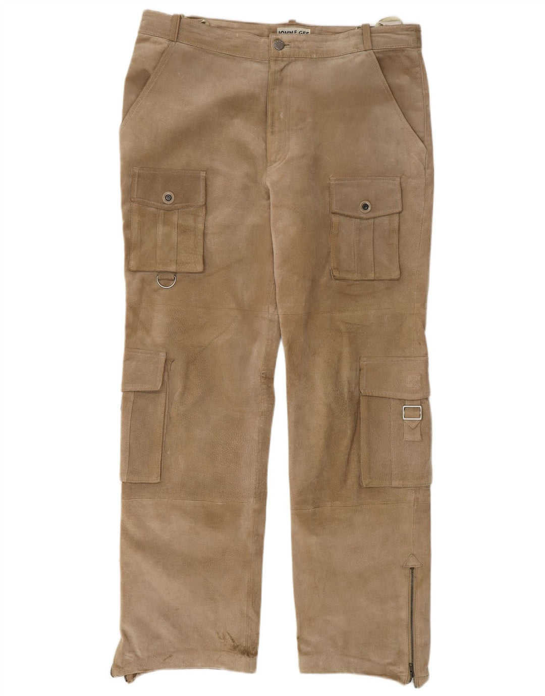 JOHN F GEE Pantalones cargo rectos de ante para hombre EU 50 Large W34 L32 Beige