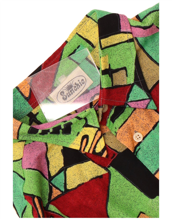 Vintage hombres camisa de manga corta grande multicolor geométrico