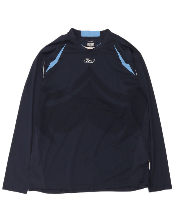 Reebok Hombre Top Manga Larga XL Azul Marino Colorblock Poliéster