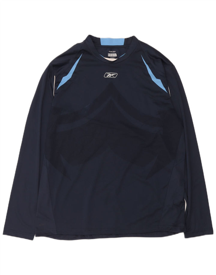 Reebok Hombre Top Manga Larga XL Azul Marino Colorblock Poliéster